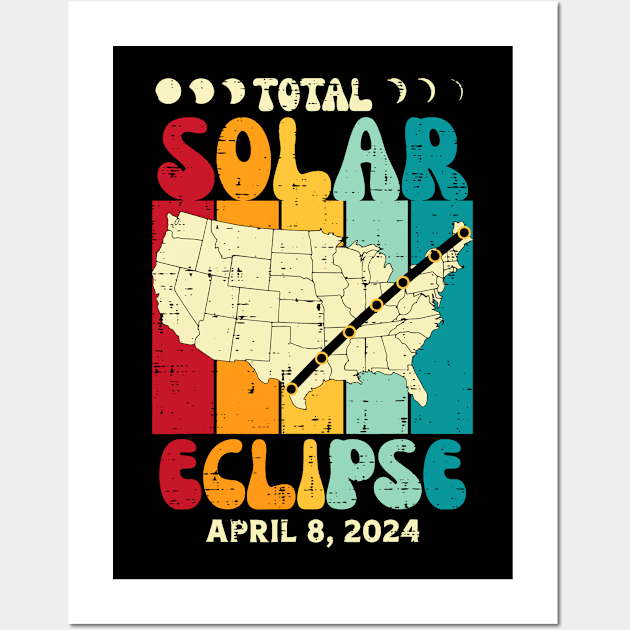 Total Solar Eclipse April 8 2024 Retro Groovy Women Kids Men Wall Art by SmilArt